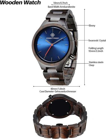 Wooden Watches for Men Women: Lightweight Ebony wristwatches with Quartz Movement - Prefect Gift for Birthdays and Christmas in Saudi Arabia