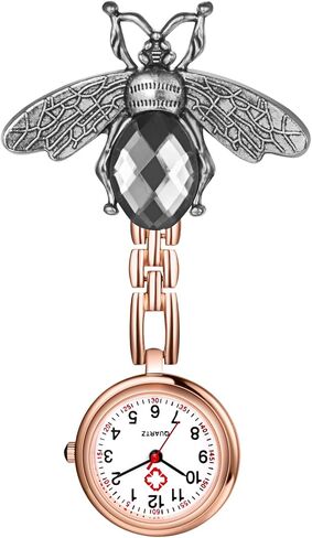 Avaner Nurse Fob Clip-on Watches: Rhinestones Stainless Steel Hanging Brooch Analog Quartz Pocket Watch with Second Hand in Saudi Arabia