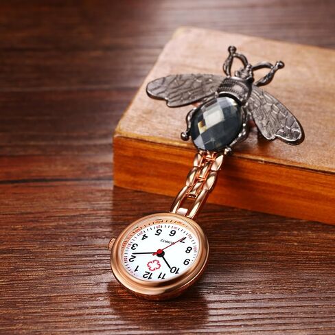 Avaner Nurse Fob Clip-on Watches: Rhinestones Stainless Steel Hanging Brooch Analog Quartz Pocket Watch with Second Hand in Saudi Arabia