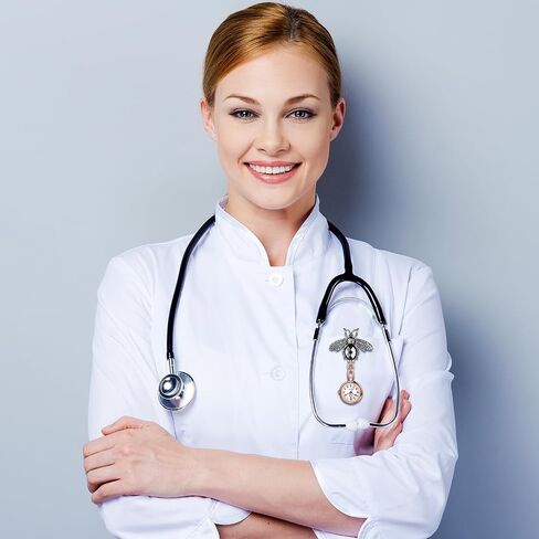 Avaner Nurse Fob Clip-on Watches: Rhinestones Stainless Steel Hanging Brooch Analog Quartz Pocket Watch with Second Hand in Saudi Arabia