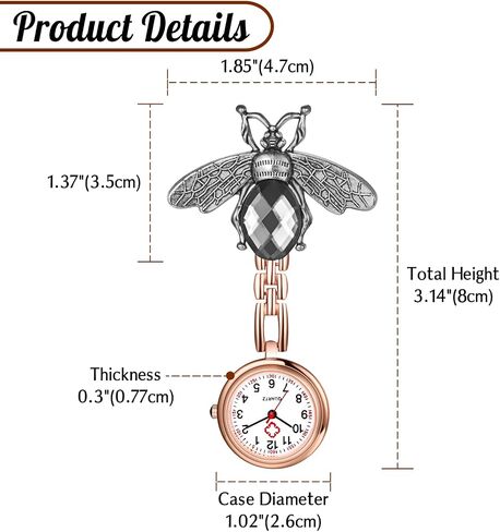 Avaner Nurse Fob Clip-on Watches: Rhinestones Stainless Steel Hanging Brooch Analog Quartz Pocket Watch with Second Hand in Saudi Arabia