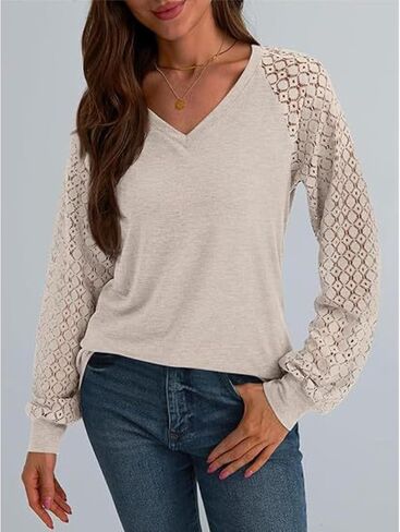 Long Sleeve V-Neck Lace Blouse in Saudi Arabia