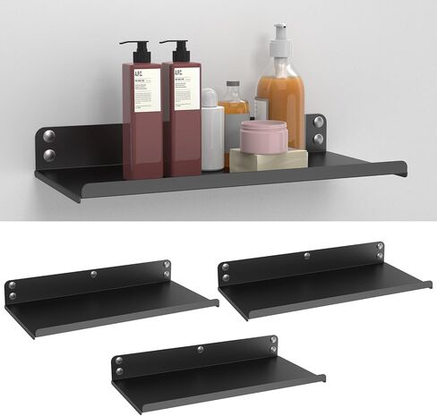 2 Pack Metal Wall Shelves, Black Floating Shelf, 16.9x7.8 Inch Deep Display Shelf, Heavy Duty Wall Mounted Garage Shelving for Bathroom, Bedroom, Living Room, Garage, Kitchen in Saudi Arabia