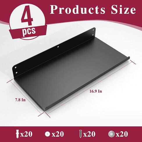 2 Pack Metal Wall Shelves, Black Floating Shelf, 16.9x7.8 Inch Deep Display Shelf, Heavy Duty Wall Mounted Garage Shelving for Bathroom, Bedroom, Living Room, Garage, Kitchen in Saudi Arabia