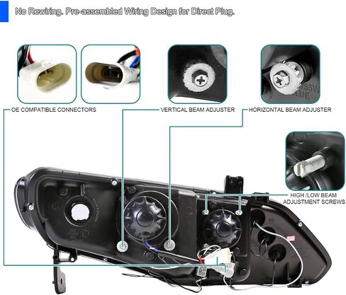 SPEC-D TUNING LED Projector Headlights Black Compatible with 2006-2011 Honda Civic 4 Door Sedan, Left + Right Pair Headlamps Assembly in Saudi Arabia