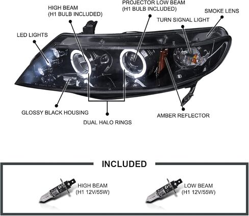 SPEC-D TUNING LED Projector Headlights Black Compatible with 2006-2011 Honda Civic 4 Door Sedan, Left + Right Pair Headlamps Assembly in Saudi Arabia