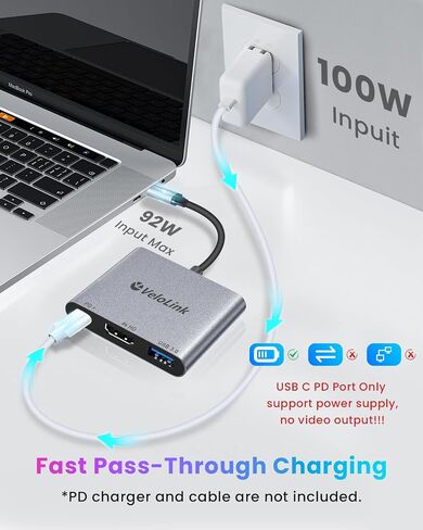 محول usbc إلى hdmi، hdmi إلى USB c مع منفذ PD 100W وUSB 3.0، محول HDMI 4K@30 هرتز، محول USB C Hub متعدد المنافذ AV متوافق مع أجهزة الكمبيوتر المحمولة، iPhone، PC، Switch، Steam Deck، rog Ally والمزيد... in Saudi Arabia