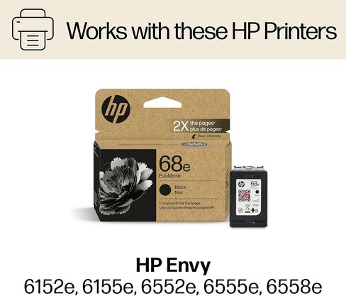 HP 68e EvoMore Black Ink Cartridge | Works Envy 6100e, 6500e Series | Carbon Neutral | 7FP22TN in Saudi Arabia