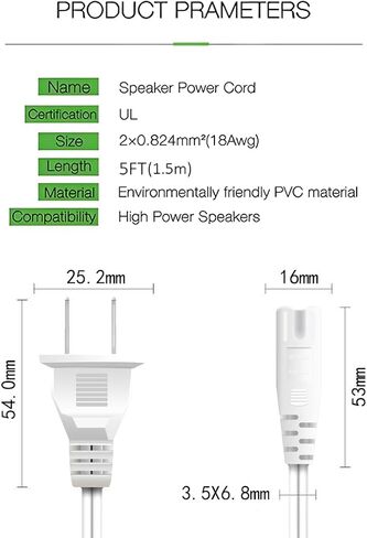Power Cord for Samsung TV, Replacement Samsung TV 2 Prong AC Power Cord UN40 UN43 UN48 UN49 UN50 UN55 UN60 UN70 UN75 UN78 UN65KS8000FXZA Smart 4K TV, Compatible for LG TV 24" 28", TCL Roku TV (6Ft) in Saudi Arabia