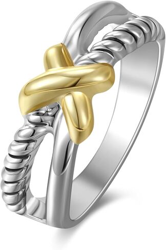 Mytys Gold and Silver Statement Rings for Women - Two Tone Rings Vintage Openwork Silver Band Rings Cocktail Jewelry in Saudi Arabia