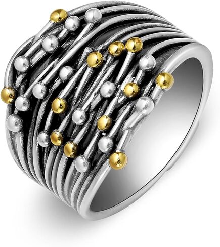 Mytys Gold and Silver Statement Rings for Women - Two Tone Rings Vintage Openwork Silver Band Rings Cocktail Jewelry in Saudi Arabia