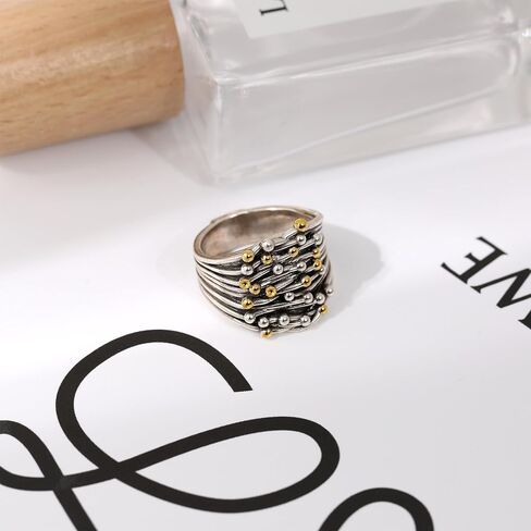 Mytys Gold and Silver Statement Rings for Women - Two Tone Rings Vintage Openwork Silver Band Rings Cocktail Jewelry in Saudi Arabia