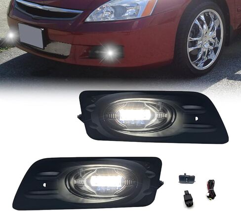 Fog Lights Assembly Replacement for 2003-2007 Honda Accord 4 Door Sedan, 1 Pair Front Bumper Driving Fog Lamps with Halogen Bulbs & Switch and Wiring Kit (Clear Lens) in Saudi Arabia