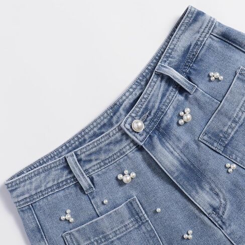 Women's High Waist Straight Jeans Pearl Loose Wide Leg 2025 Casual Blue Denim Pants for Women in Saudi Arabia