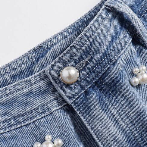 Women's High Waist Straight Jeans Pearl Loose Wide Leg 2025 Casual Blue Denim Pants for Women in Saudi Arabia
