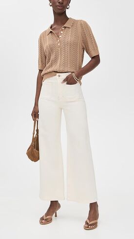 Veronica Beard Jean Women's Grant High Rise Wide Leg Crop Jeans, Ecru, Off White, 26 in Saudi Arabia