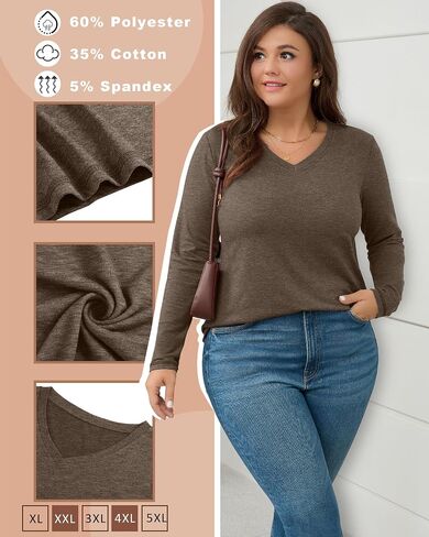 3 Pack Women's Plus Size T Shirts, Casual Long Sleeve Tops V Neck Basic Shirts Fall Loose Fit Soft Tops in Saudi Arabia