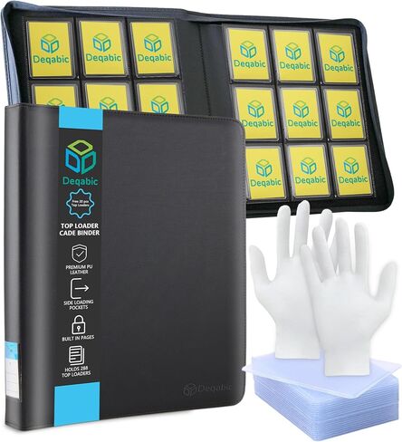 DEQADIC Card Binder for Top Loaders, 9 Pocket Holds 288 Cards, 20 Toploaders INCLUDED, Side Loading Ringless Card Collection Binder for Sports Game, Black in Kuwait