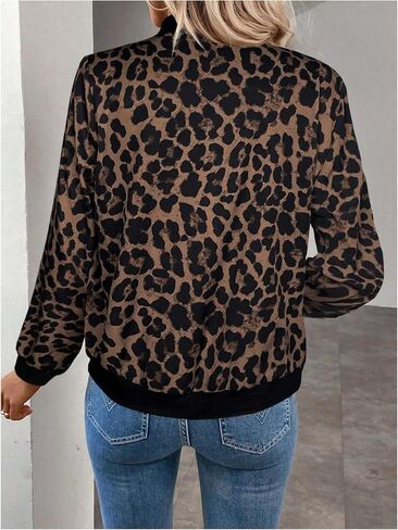 GORGLITTER Women's Cheetah Leopard Print Long Sleeve Blazer Jackets Animal Print Zip Up Bomber Outerwear in Saudi Arabia