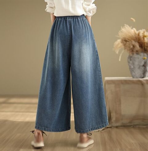LAI MENG FIVE CATS Women's Loose Jeans Elastic Waist Baggy Wide Leg Denim Pants with Pockets in Saudi Arabia