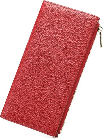 Slim Genuine Leather Wallet for Women RFID Blocking Bifold Credit Card Holder with Zip Pocket Blue (Red) in Kuwait