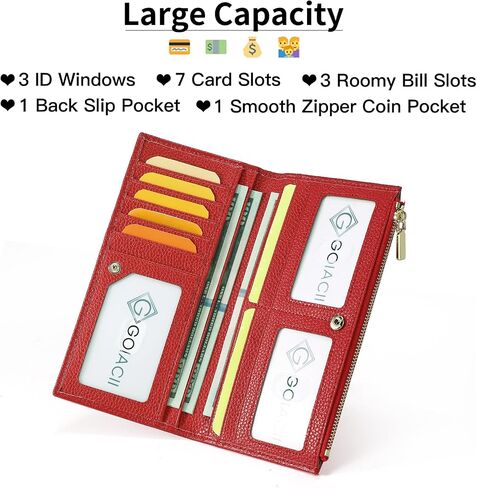 Slim Genuine Leather Wallet for Women RFID Blocking Bifold Credit Card Holder with Zip Pocket Blue (Red) in Kuwait