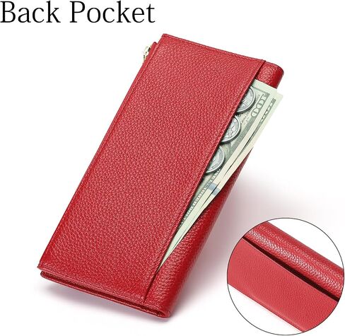 Slim Genuine Leather Wallet for Women RFID Blocking Bifold Credit Card Holder with Zip Pocket Blue (Red) in Kuwait
