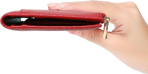 Slim Genuine Leather Wallet for Women RFID Blocking Bifold Credit Card Holder with Zip Pocket Blue (Red) in Kuwait