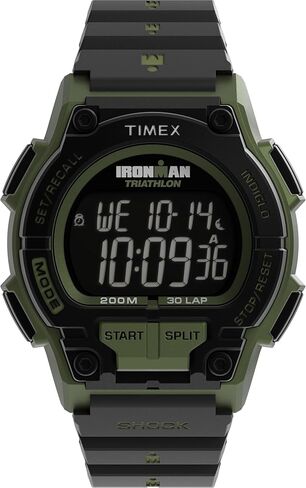 ساعة Timex للرجال Ironman Shock Endure مقاس 42 ملم - حزام أسود ومينا رقمية وحقيبة خضراء in Saudi Arabia