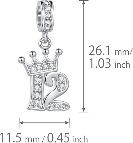 Sparkling Crown Dangle 12 13 15 16 18 21 30 40 50 60 70 Birthday Number Charms Compatible with Pandora Bracelets Charms for Women in Saudi Arabia