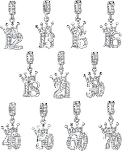 Sparkling Crown Dangle 12 13 15 16 18 21 30 40 50 60 70 Birthday Number Charms Compatible with Pandora Bracelets Charms for Women in Saudi Arabia