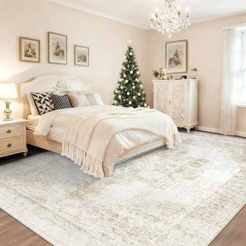 8x10 Area Rugs for Living Room, Washable Vintage Boho Medallion Rug Soft Non Slip Large Area Rug Stain Resistant Indoor Retro Carpet for Bedroom Nursery Kids Dining Room Home Office(Beige, 8'x10') in Kuwait