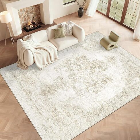 8x10 Area Rugs for Living Room, Washable Vintage Boho Medallion Rug Soft Non Slip Large Area Rug Stain Resistant Indoor Retro Carpet for Bedroom Nursery Kids Dining Room Home Office(Beige, 8'x10') in Kuwait