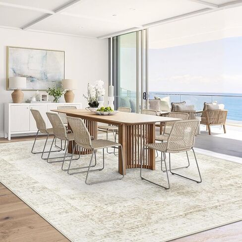 8x10 Area Rugs for Living Room, Washable Vintage Boho Medallion Rug Soft Non Slip Large Area Rug Stain Resistant Indoor Retro Carpet for Bedroom Nursery Kids Dining Room Home Office(Beige, 8'x10') in Kuwait