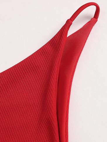 Red Ribbed Bikini Set - Minimalist Crisscross Straps, High Cut Thong, Comfortable Fit, Beachwear Essentials in Saudi Arabia