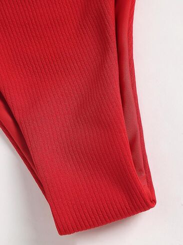 Red Ribbed Bikini Set - Minimalist Crisscross Straps, High Cut Thong, Comfortable Fit, Beachwear Essentials in Saudi Arabia
