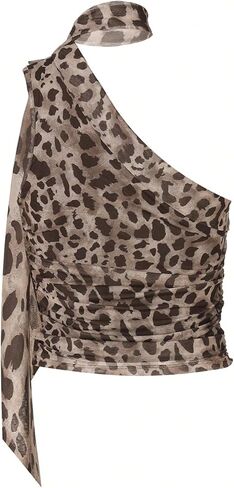 GORGLITTER Women's Cheetah Animal Print Halter Tops Leopard Sleeveless Y2K Going Out Crop Tops in Saudi Arabia