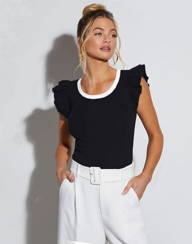 Dressmine ملابس علوية صيفية غير رسمية للسيدات 2025 قمصان عصرية مكشكشة بأكمام قصيرة مثيرة مضلعة ضيقة بياقة دائرية بلوزات علوية in Kuwait