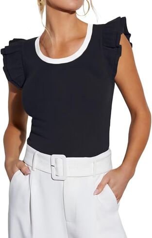 Dressmine ملابس علوية صيفية غير رسمية للسيدات 2025 قمصان عصرية مكشكشة بأكمام قصيرة مثيرة مضلعة ضيقة بياقة دائرية بلوزات علوية in Kuwait