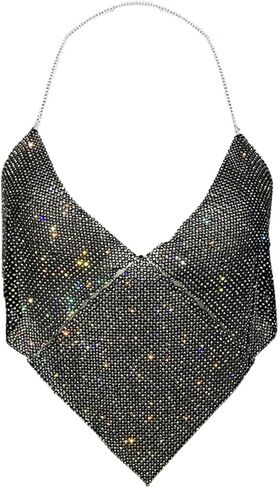 Sexy Halter Neck Rhinestone Crop Top for Women Deep V Adjustable Backless Chest Chain Tank Top Festival Rave Club Outfits in Saudi Arabia