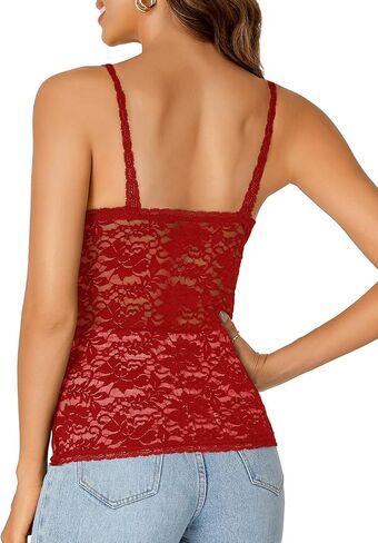 Rooscier Women's Floral Lace Sheer Sleeveless Strap See Through Slim Sexy Cami Tank Top Without Bra in Saudi Arabia