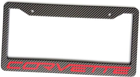 1PC C8 Corvette License Plate Frame - Carbon Fiber with C8 Crossed Flags Logo for 2020-2024 Stingray, Z51, Z06, E-Ray Corvettes in Saudi Arabia