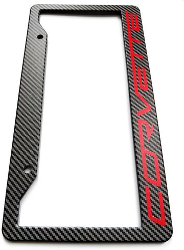 1PC C8 Corvette License Plate Frame - Carbon Fiber with C8 Crossed Flags Logo for 2020-2024 Stingray, Z51, Z06, E-Ray Corvettes in Saudi Arabia