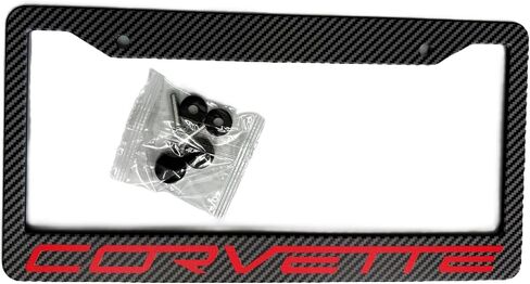 1PC C8 Corvette License Plate Frame - Carbon Fiber with C8 Crossed Flags Logo for 2020-2024 Stingray, Z51, Z06, E-Ray Corvettes in Saudi Arabia