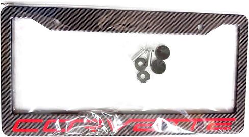 1PC C8 Corvette License Plate Frame - Carbon Fiber with C8 Crossed Flags Logo for 2020-2024 Stingray, Z51, Z06, E-Ray Corvettes in Saudi Arabia