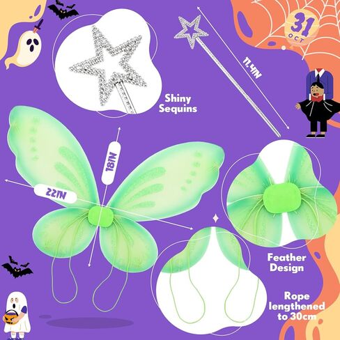 JenPen 3 Pcs Fairy Princess Costume Include Hat Butterfly Wings Star Wand for Women Halloween Fairy Dress up Birthday Supply in Saudi Arabia