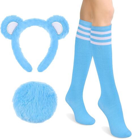Toulite Bear Ears Headband Tail Stripe Knee-high Socks Set, Bear Animal Costume Accessories for Women Halloween Cosplay Party in Saudi Arabia