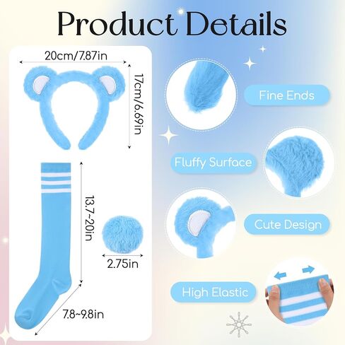 Toulite Bear Ears Headband Tail Stripe Knee-high Socks Set, Bear Animal Costume Accessories for Women Halloween Cosplay Party in Saudi Arabia