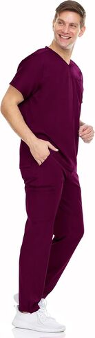 مجموعة فرك للرجال من MediChic - مجموعة ملابس العمل القابلة للتمدد ذات 7 جيوب برقبة على شكل حرف V in Kuwait