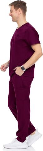 مجموعة فرك للرجال من MediChic - مجموعة ملابس العمل القابلة للتمدد ذات 7 جيوب برقبة على شكل حرف V in Kuwait